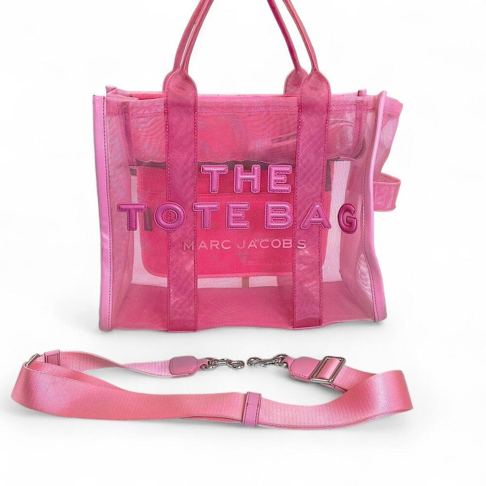 Marc Jacobs Bubblegum Pink Mesh Leather Medium The Tote Bag 2way Kawaii Beach